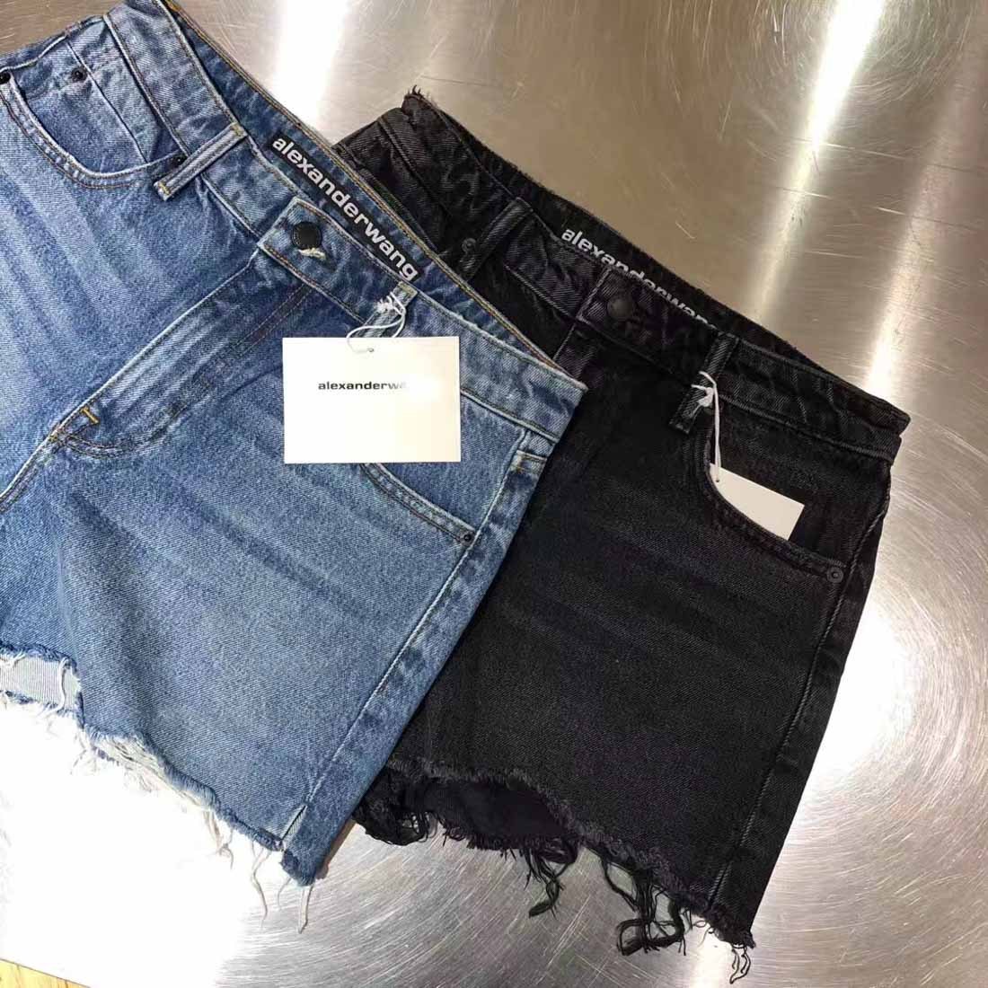 Alexander Wang 'bite' Frayed Cuff Denim Shorts In Black