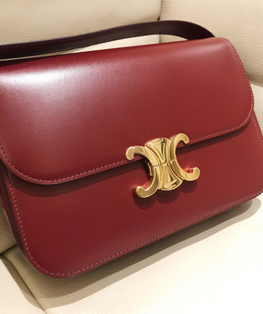 Celine Triomphe Medium Shiny Cow Leather Handbag In Red