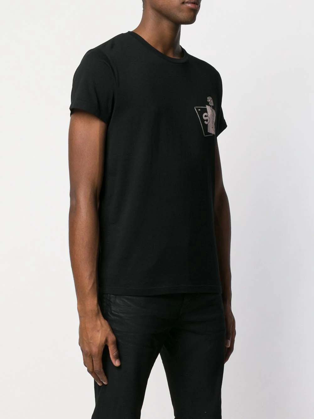 Saint Laurent Cotton Pistol Rose Print T-shirt In Black