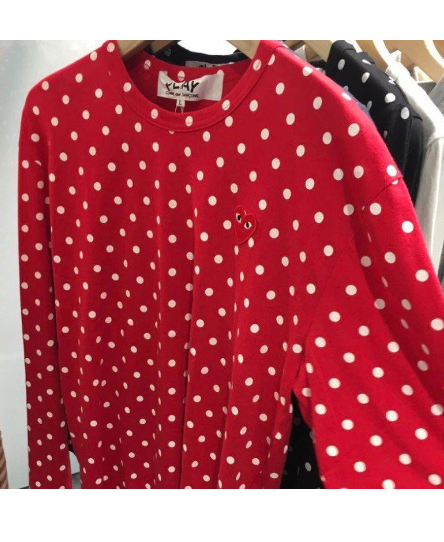 Shop Comme Des Garçons Play Embroidered Logo Patch Wave Spot T-shirt In Red