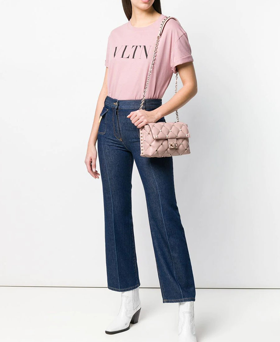 Valentino Rose Candystud Small Shoulder Bag In Nude