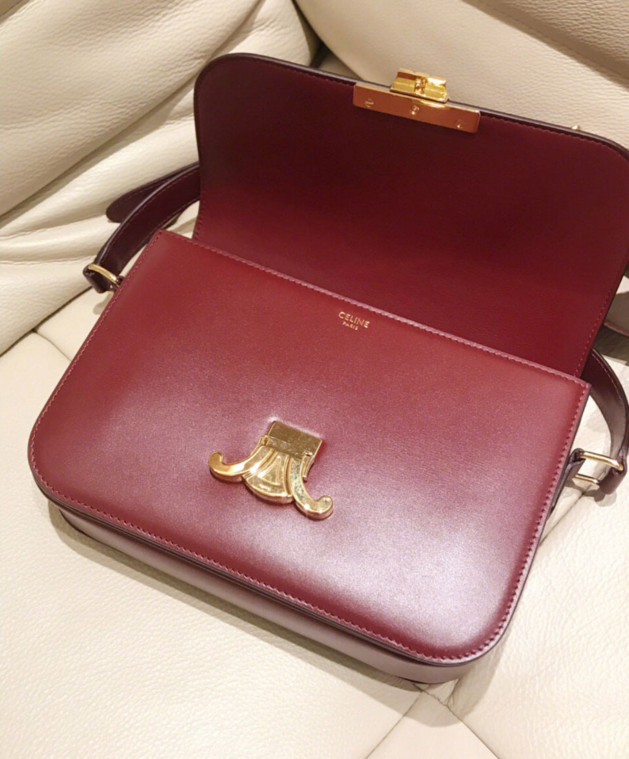 Celine Triomphe Medium Shiny Cow Leather Handbag In Red