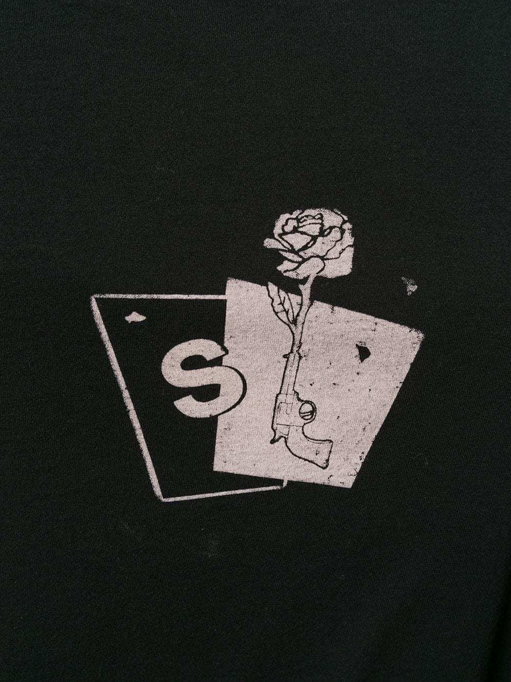 Saint Laurent Cotton Pistol Rose Print T-shirt In Black