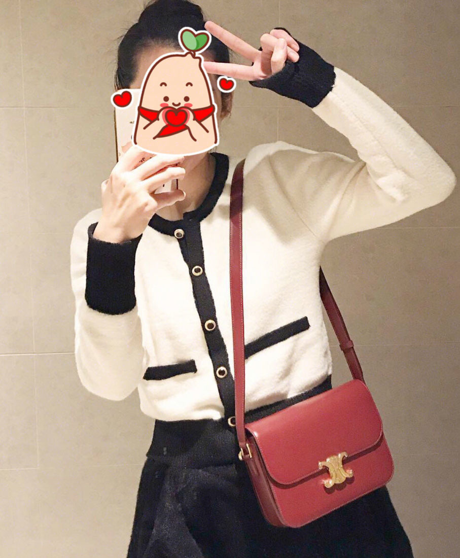 Celine Triomphe Medium Shiny Cow Leather Handbag In Red