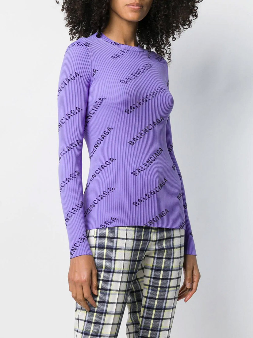 Balenciaga Logo Rib Sweater In Purple