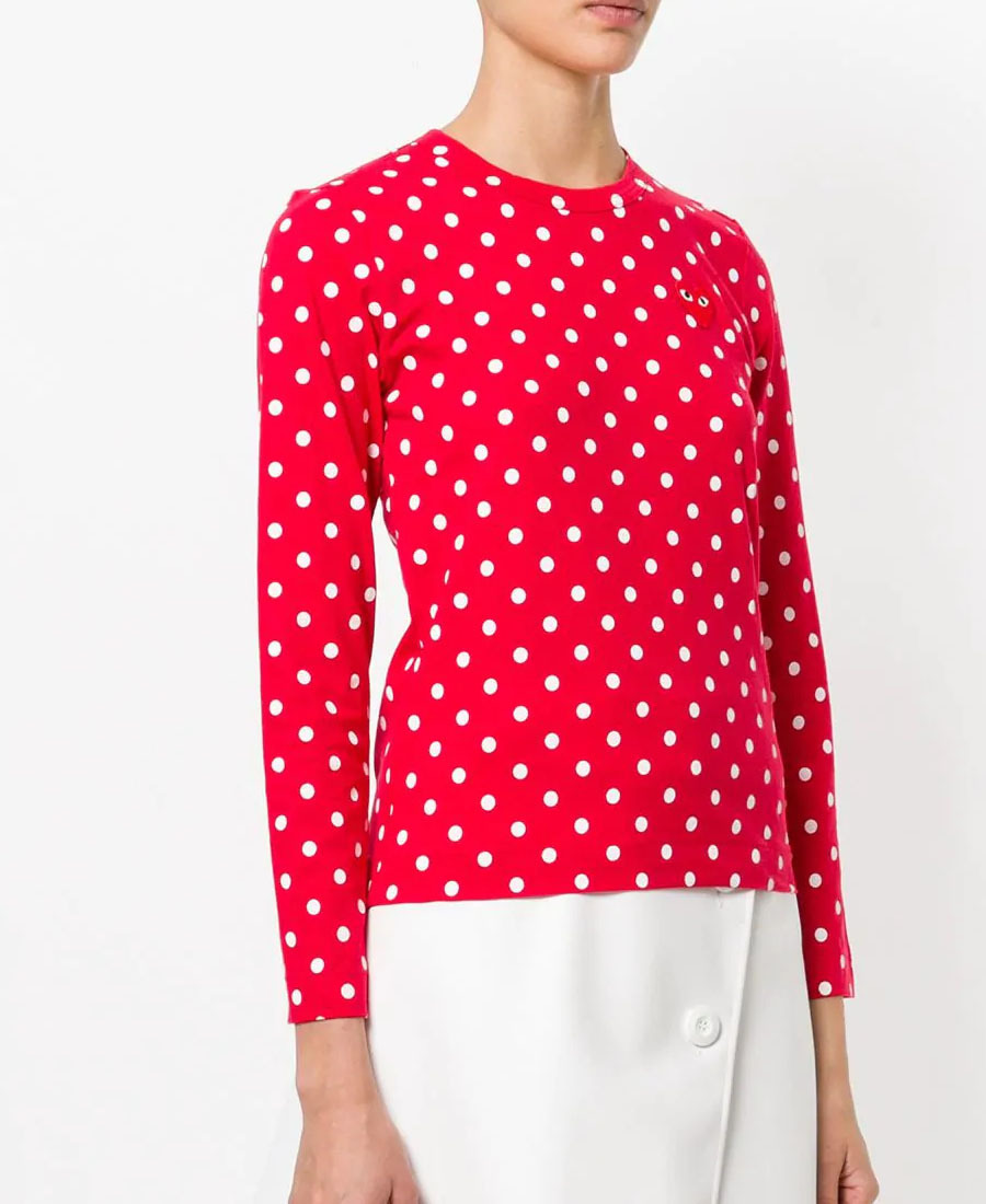 Shop Comme Des Garçons Play Embroidered Logo Patch Wave Spot T-shirt In Red