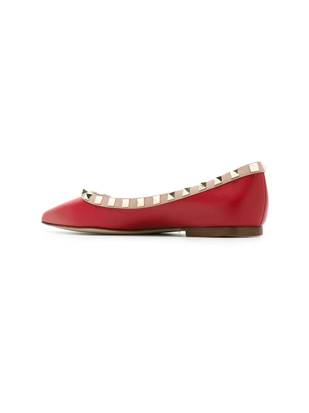 Valentino Rockstud Ballerina Shoes In Red