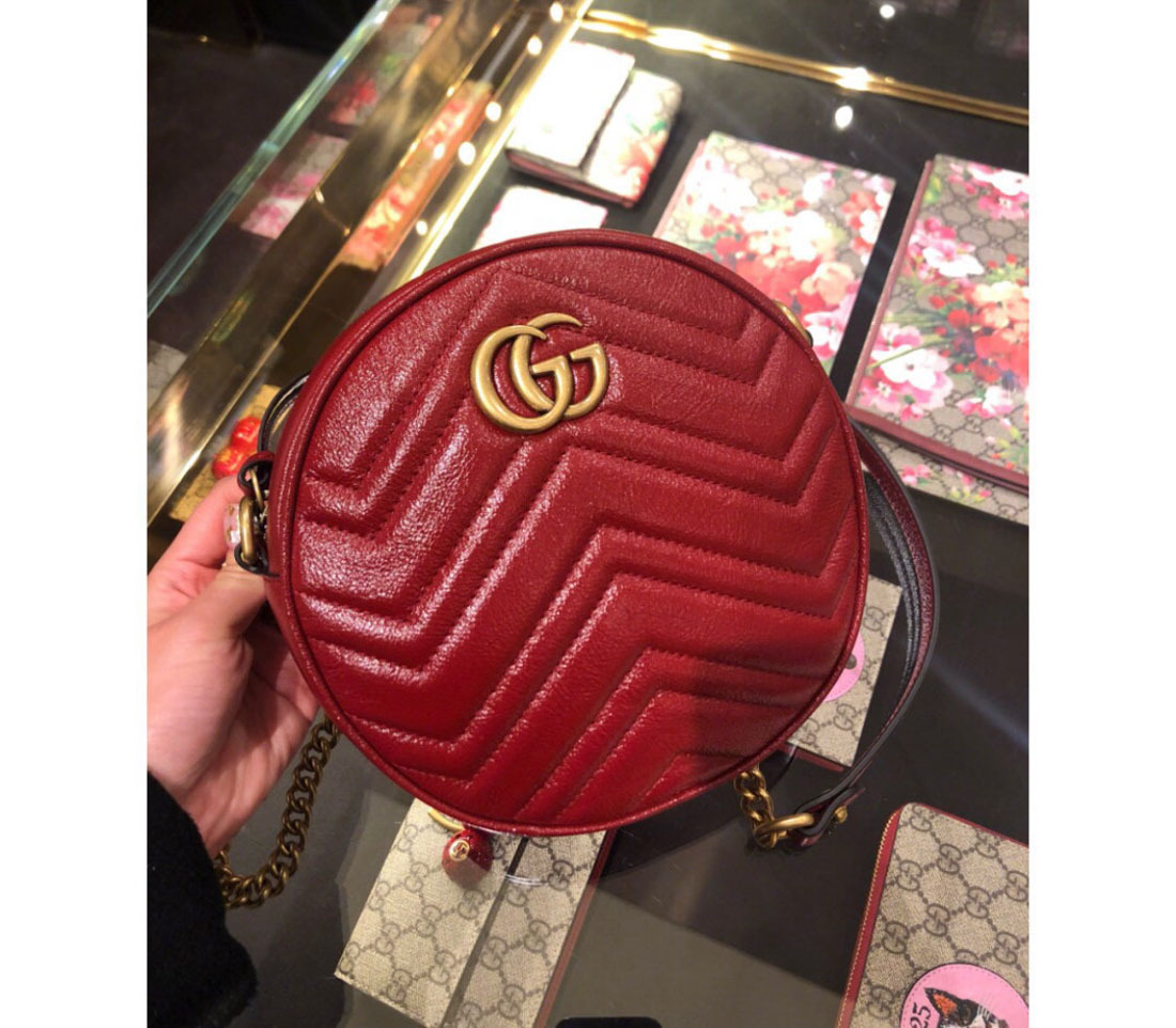 Gucci Gg Marmont Mini Leather Round Shoulder Bag In Red
