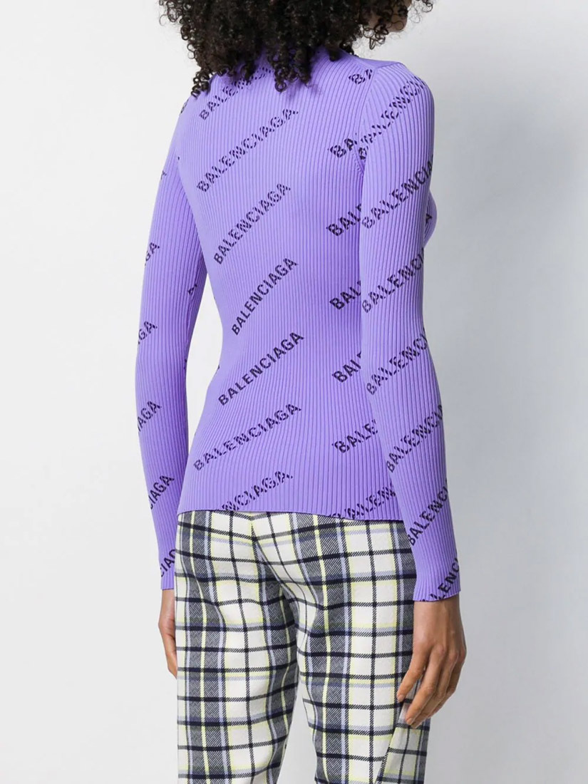 Balenciaga Logo Rib Sweater In Purple
