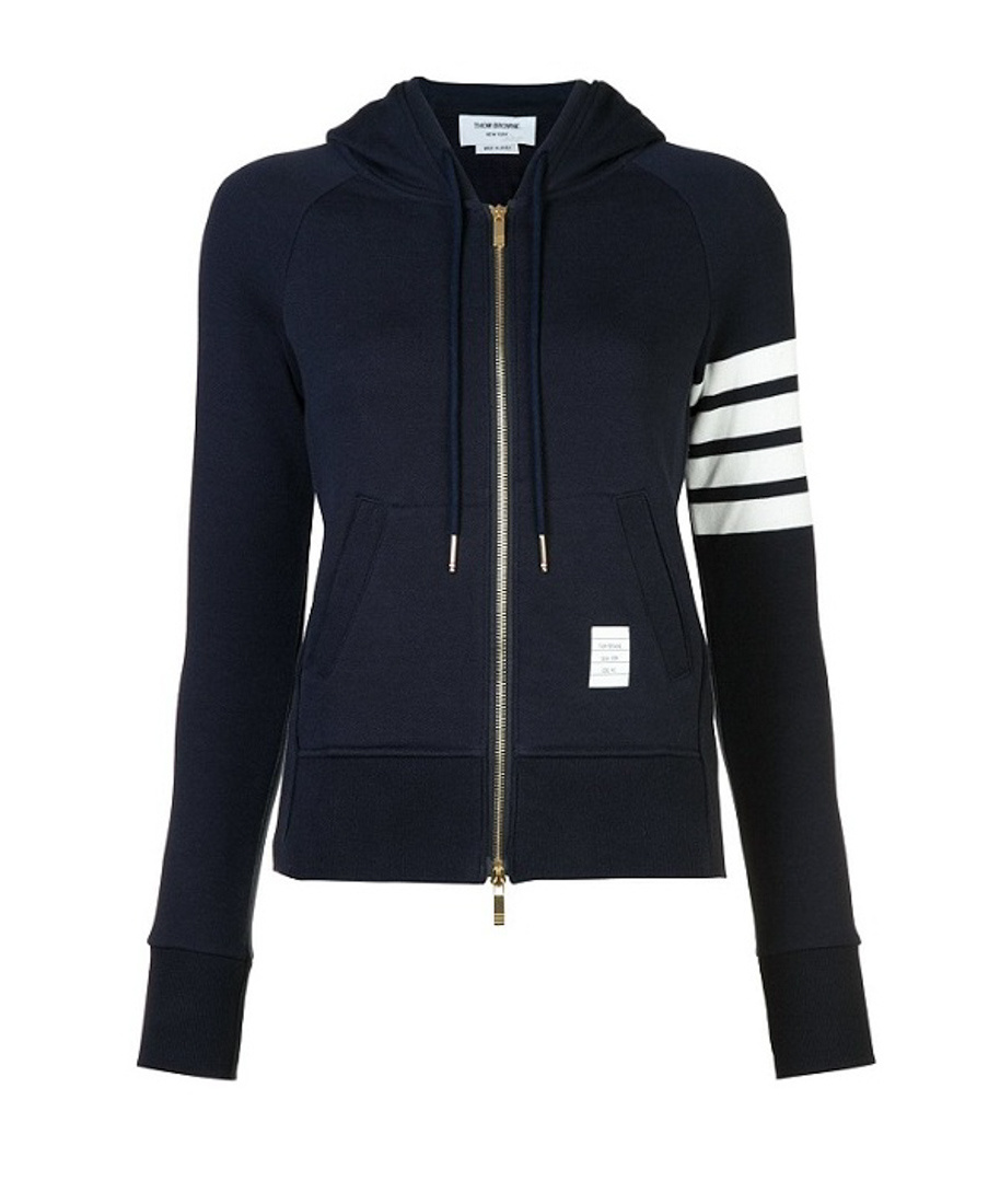 Thom Browne Navy 4-bar Loopback Full Zip Hoodie In Black