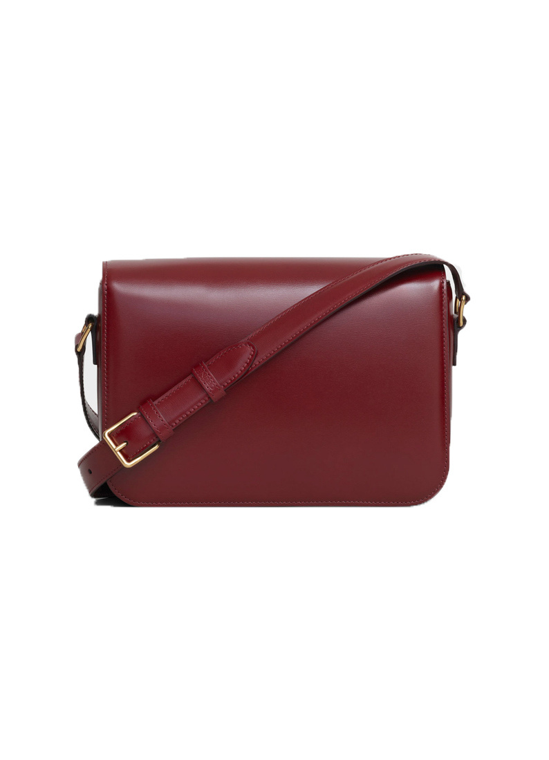 Celine Triomphe Medium Shiny Cow Leather Handbag In Red