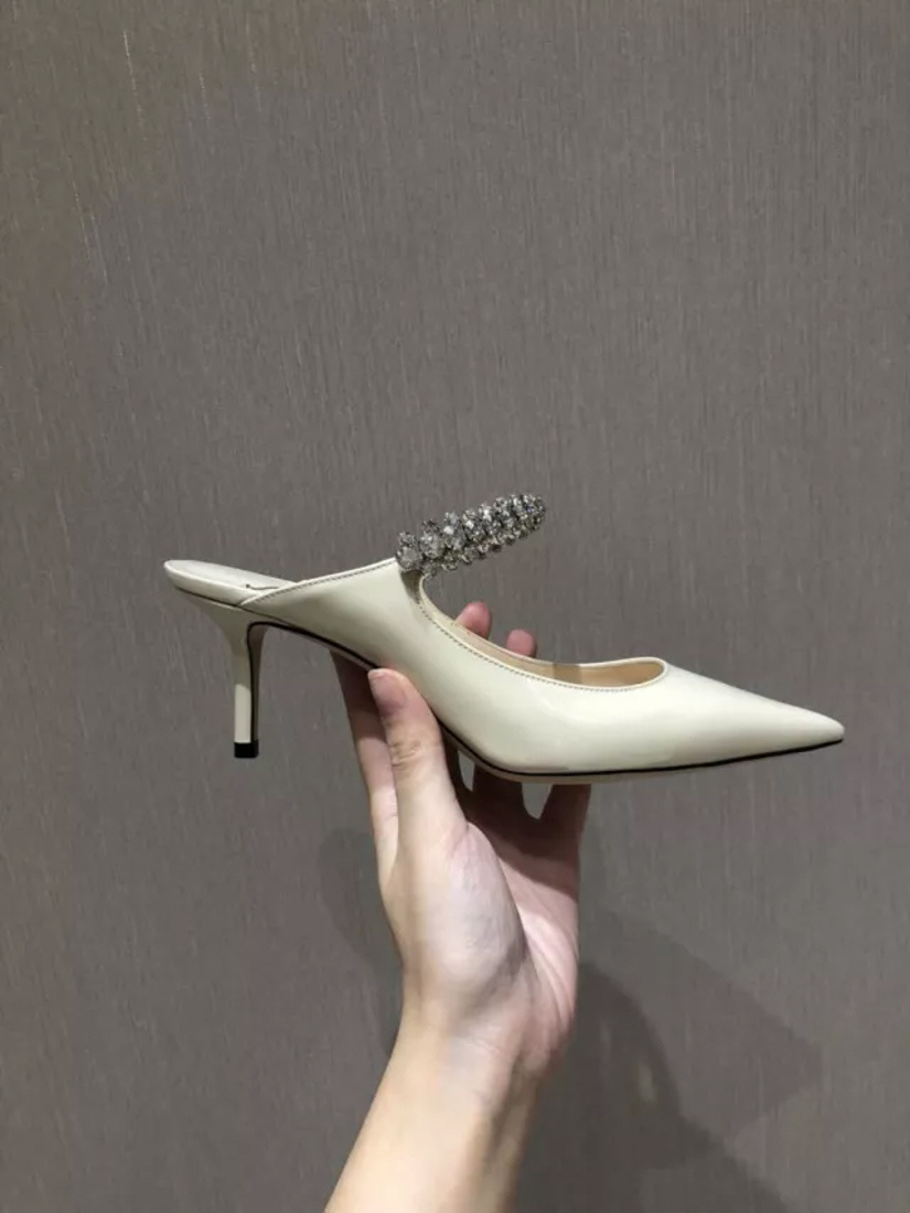 Jimmy Choo Bing 65 Crystal-embellished Mules In Cream Leather In White