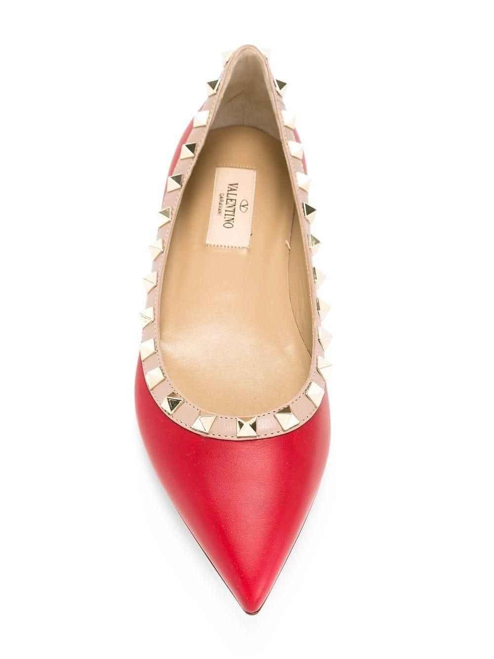 Valentino Rockstud Ballerina Shoes In Red