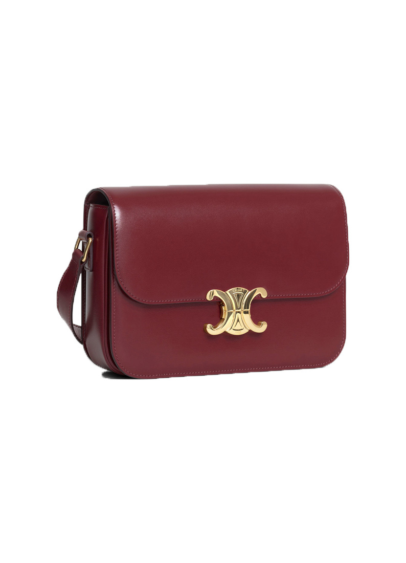 Celine Triomphe Medium Shiny Cow Leather Handbag In Red
