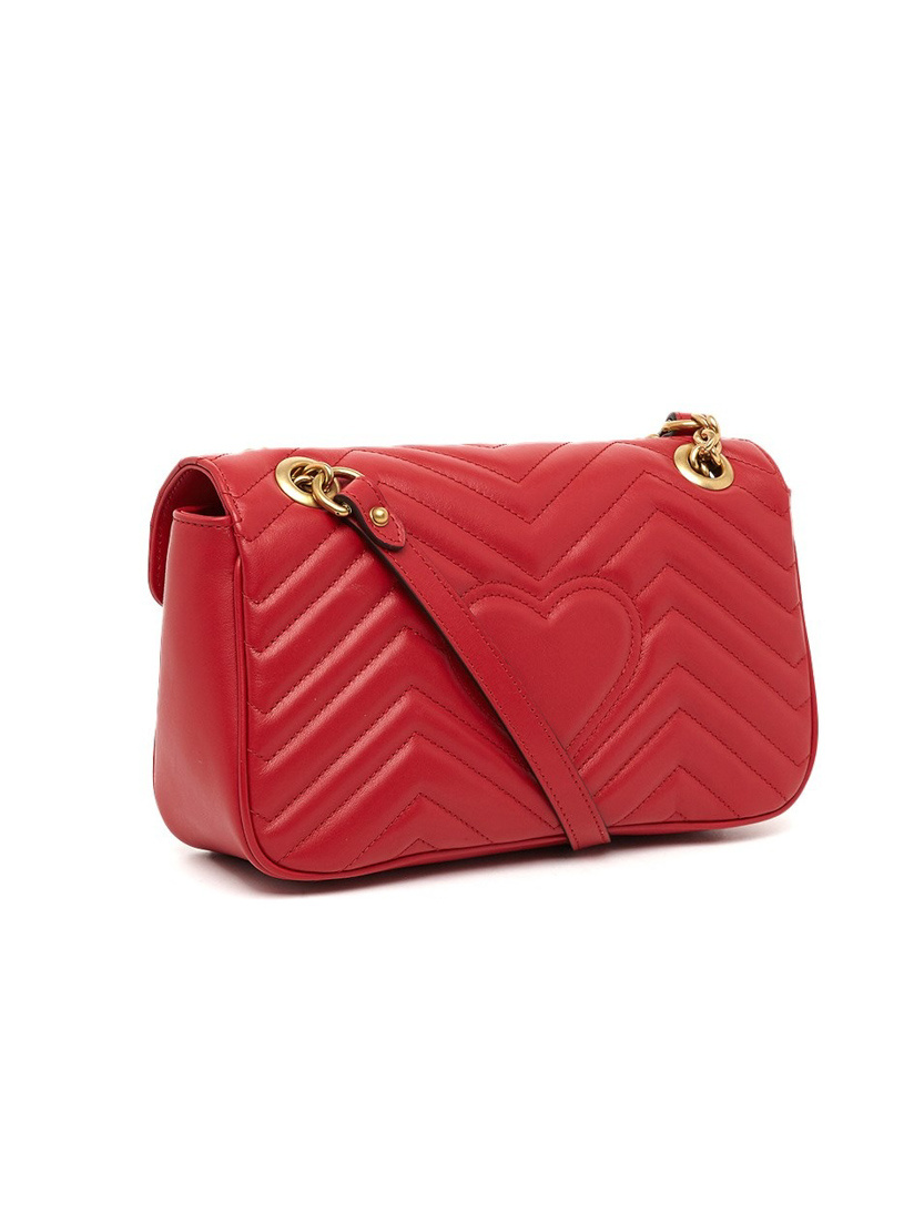 Gucci Red Leather Chevron Quilted Shoulder Handbag For Women In Red