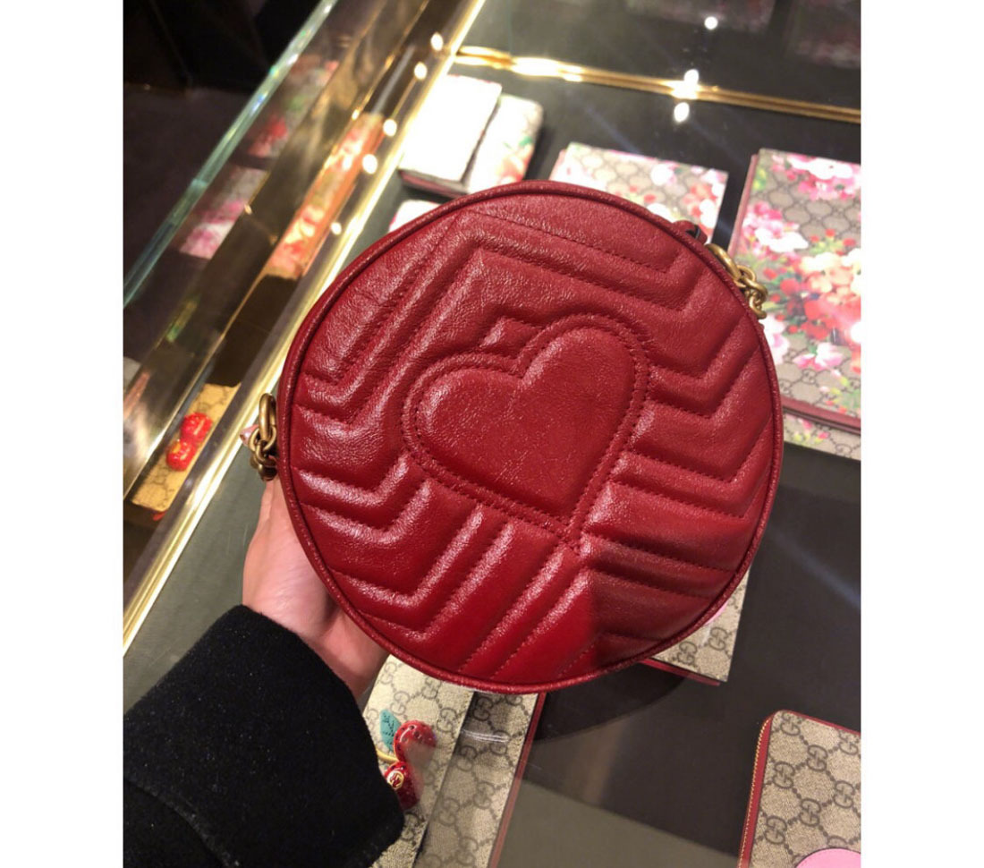Gucci Gg Marmont Mini Leather Round Shoulder Bag In Red