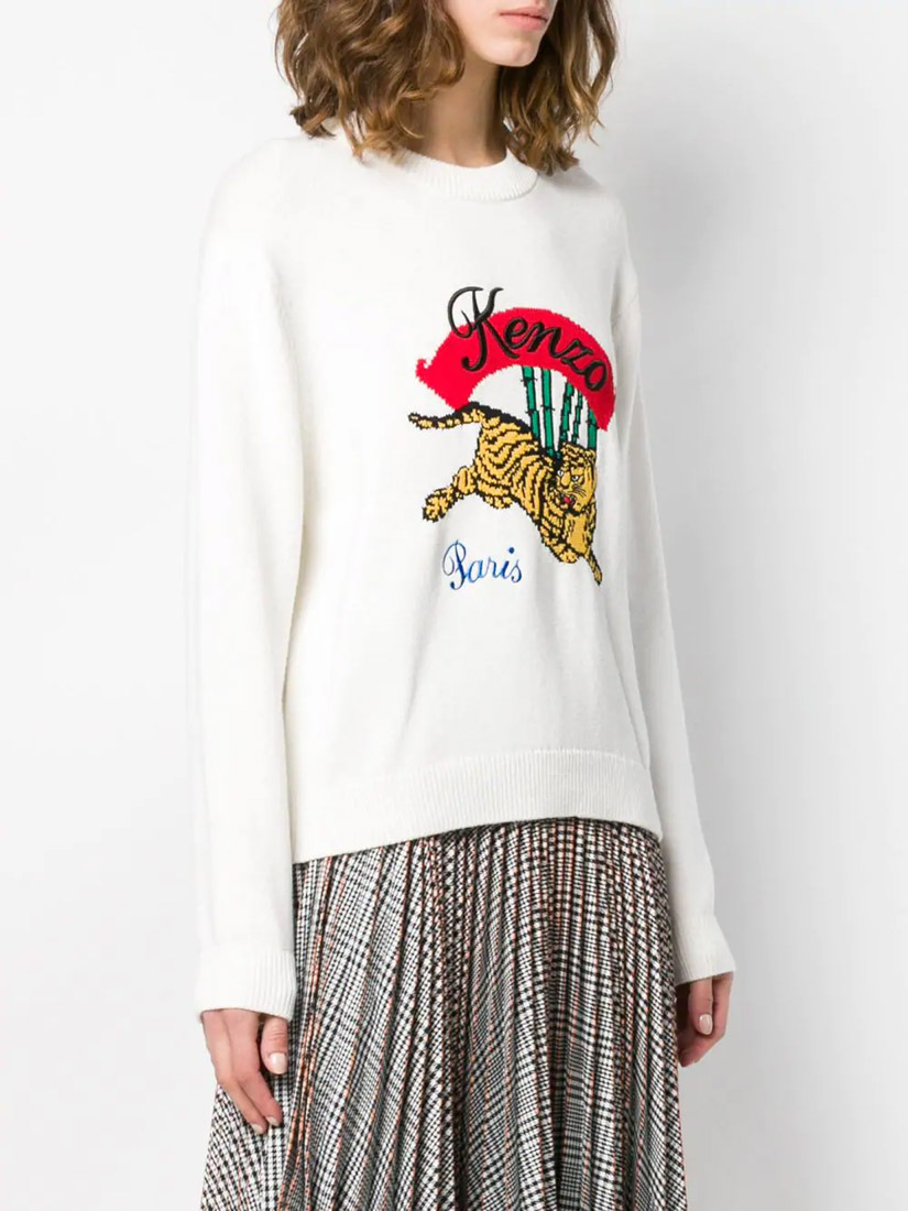 Kenzo Knitted Tiger Logo Pullover In White