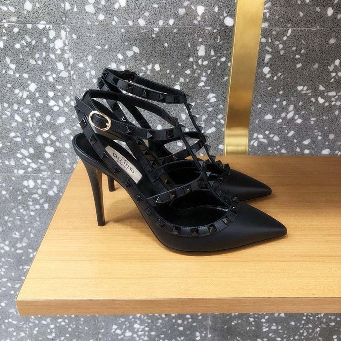 Valentino Garavani Rockstud Ankle Strap Pump With Tonal Studs 100 Mm Woman Black 41.5 In Black