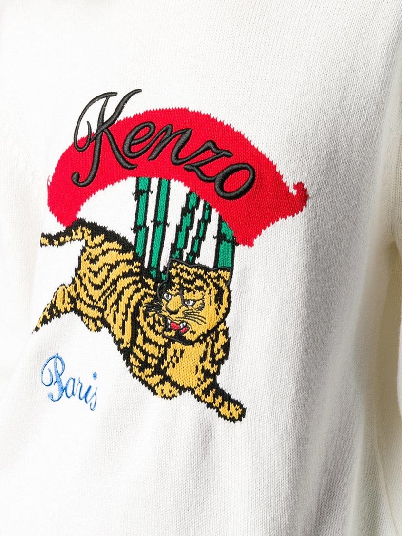 Kenzo Knitted Tiger Logo Pullover In White