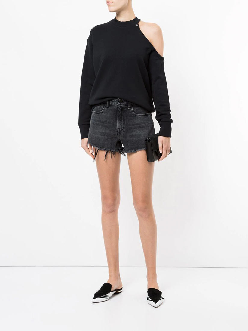 Alexander Wang 'bite' Frayed Cuff Denim Shorts In Black