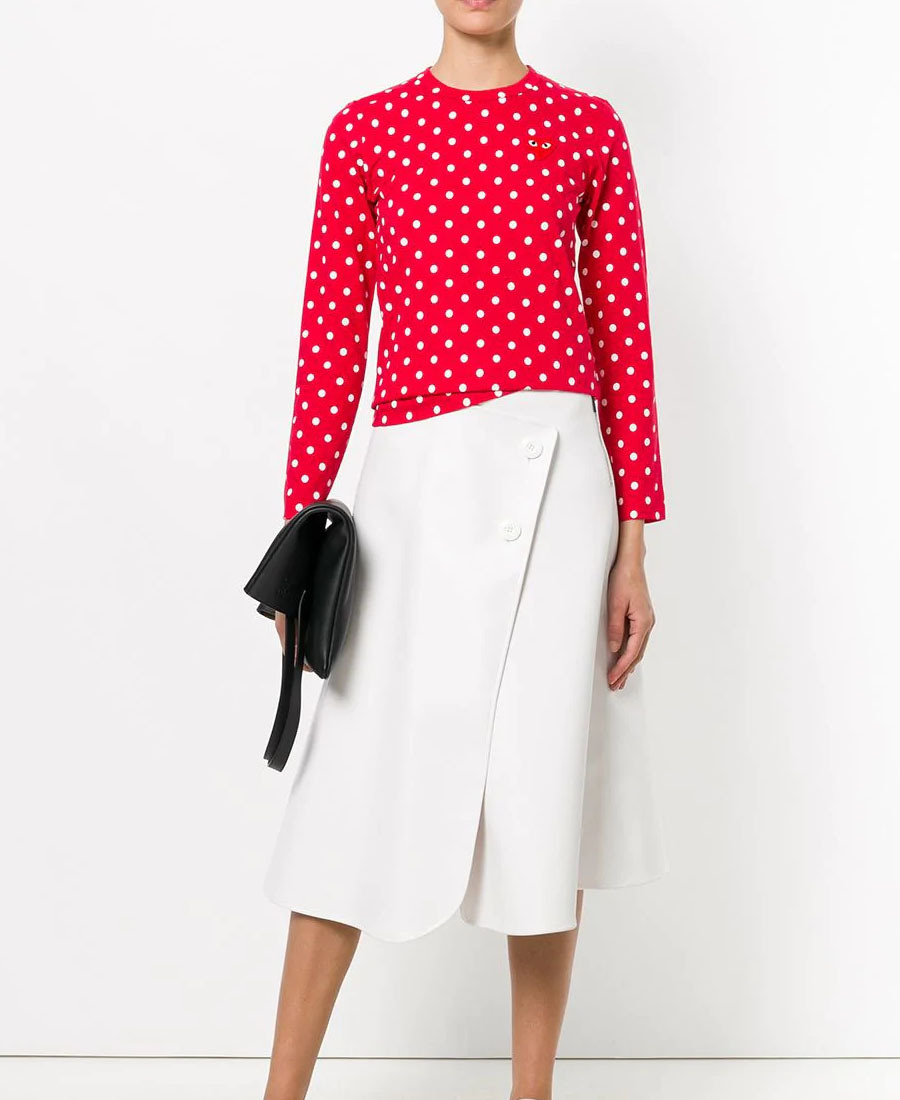 Shop Comme Des Garçons Play Embroidered Logo Patch Wave Spot T-shirt In Red