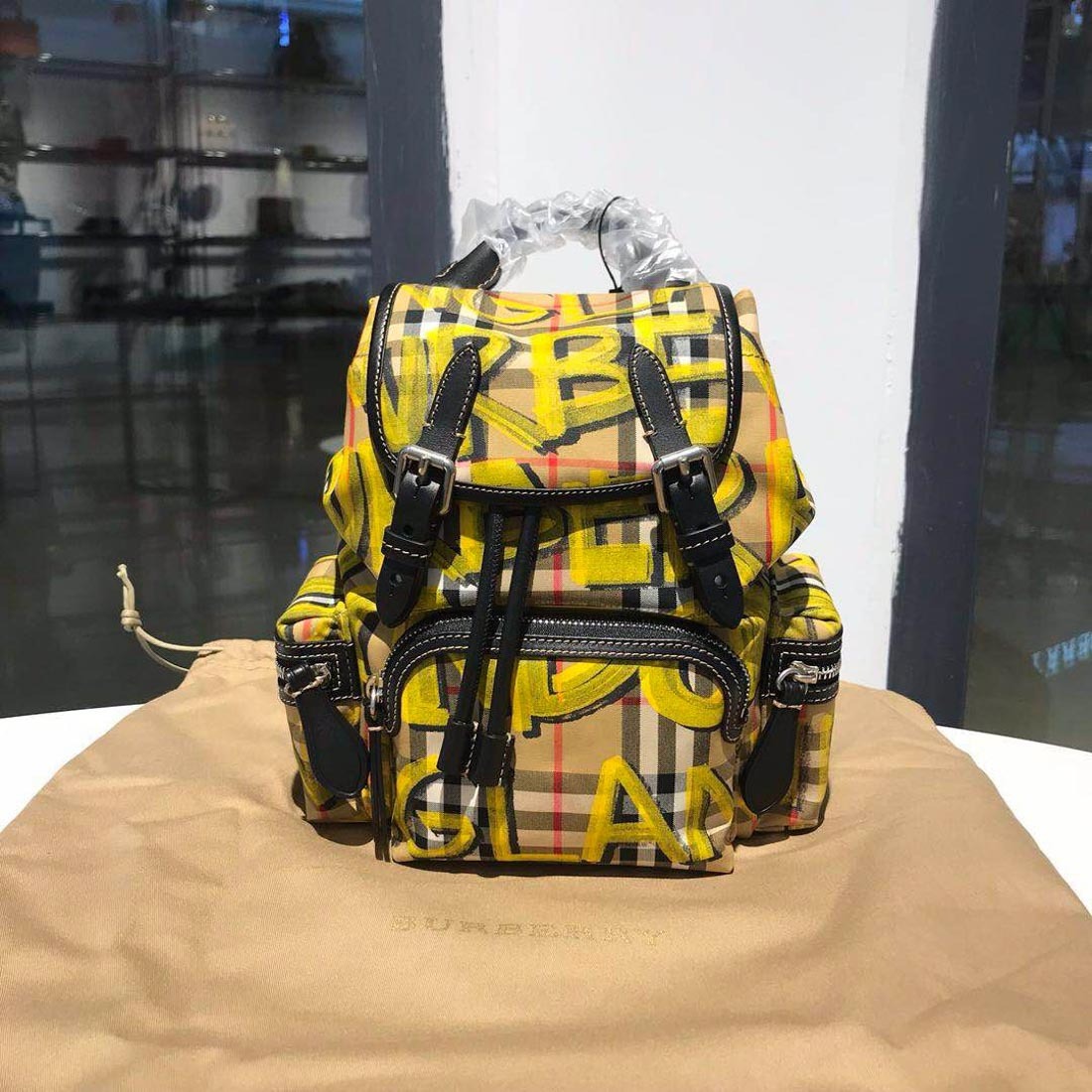 Burberry Classic Plaid Graffiti Backpack In Multicolor