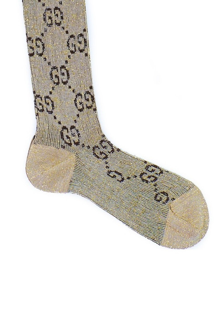 Gucci Lurex Interlocking G Socks In Nude
