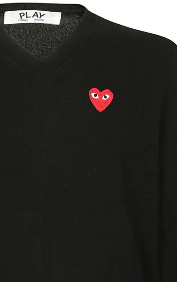 Comme Des Garçons Play Emblem Rhinestone-heart Sweater In Black