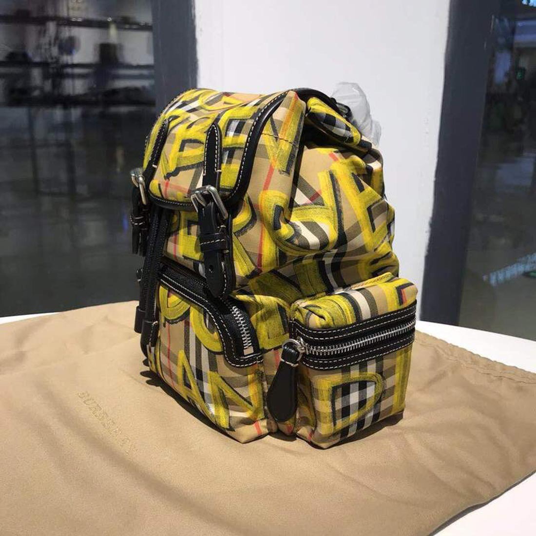 Burberry Classic Plaid Graffiti Backpack In Multicolor
