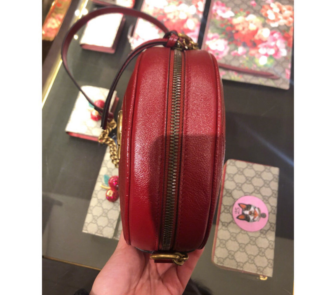 Gucci Gg Marmont Mini Leather Round Shoulder Bag In Red