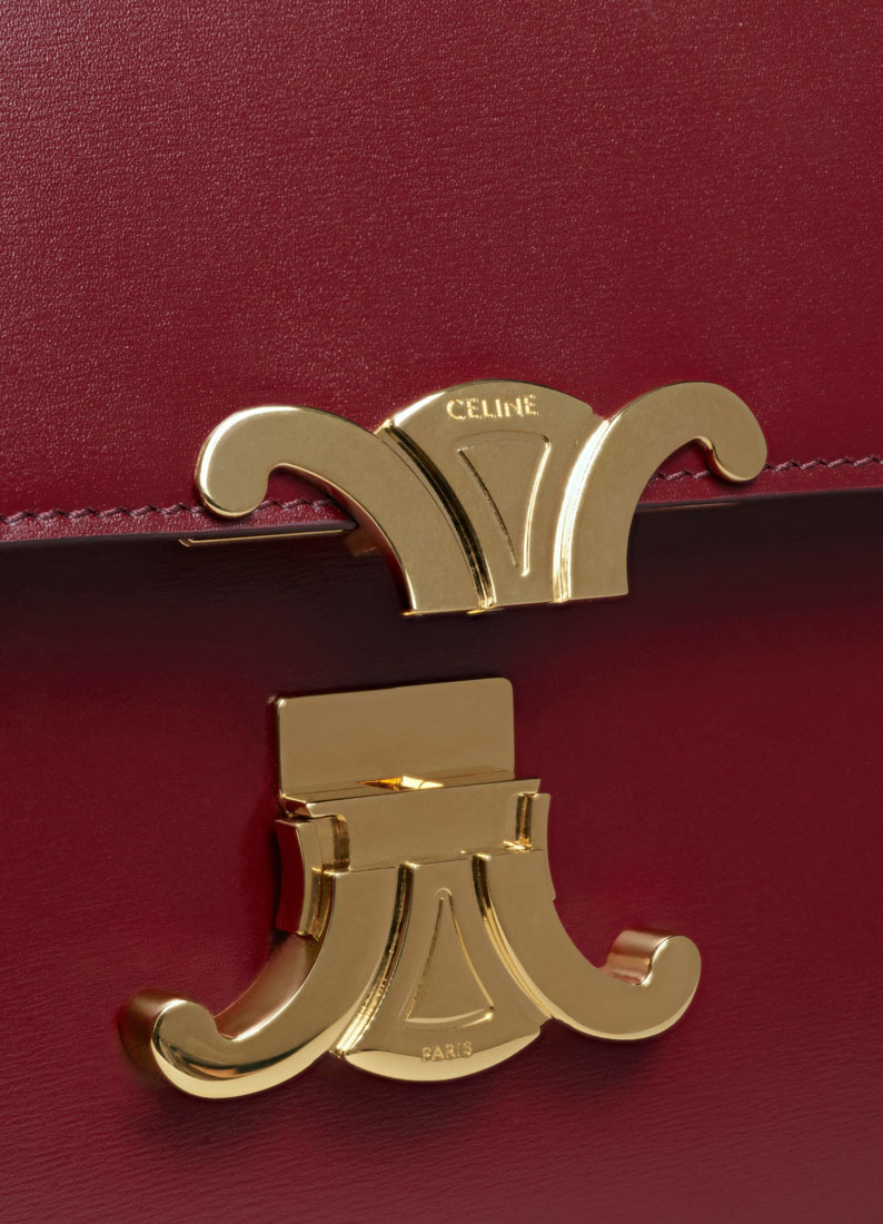 Celine Triomphe Medium Shiny Cow Leather Handbag In Red