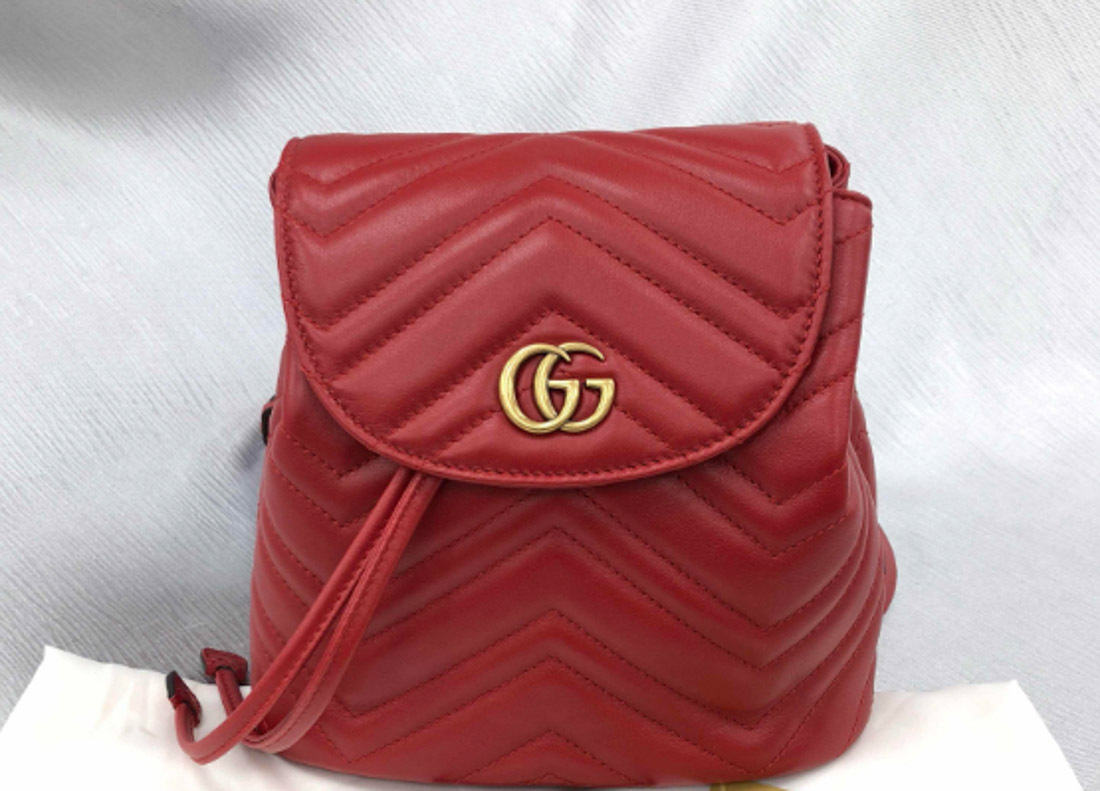 Gucci Red Marmont Quilted Leather Backpack In Red