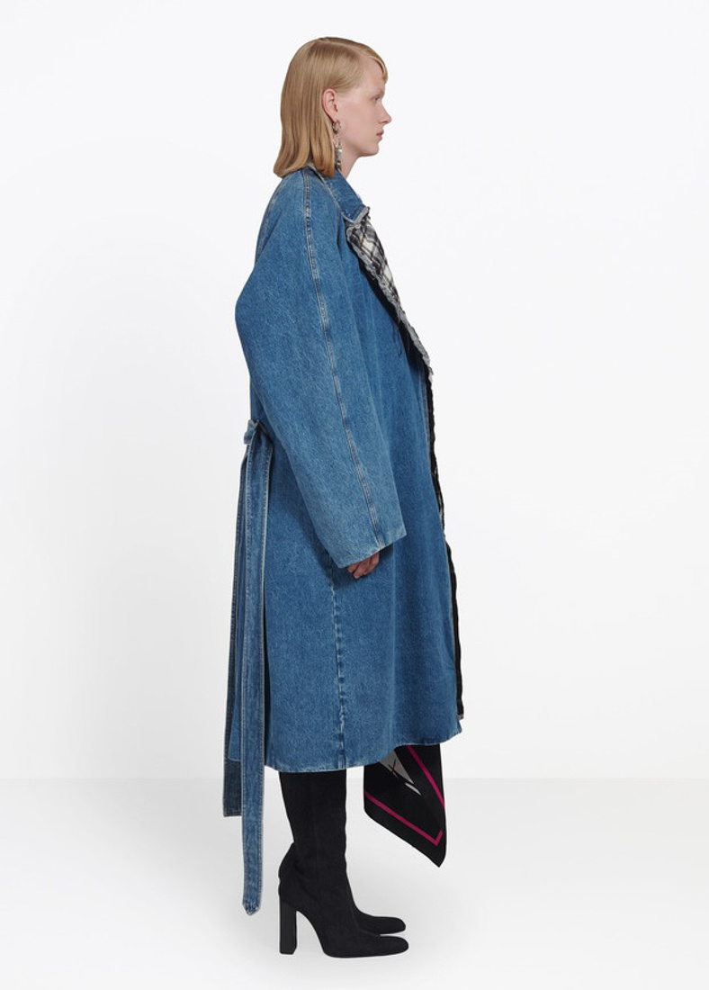 Balenciaga Park Sandora's Same Plaid Padded Denim Windbreaker In Blue