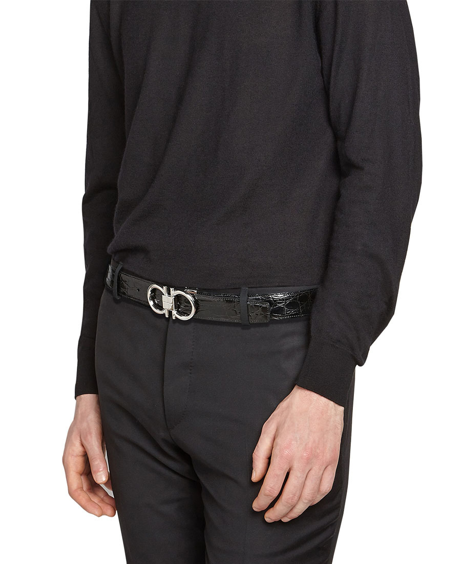 Ferragamo Black Gancini Horseshoe Buckle Belt In Black