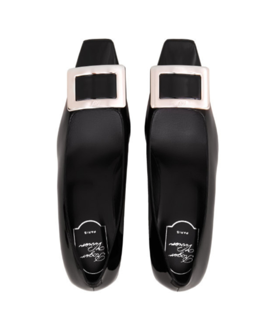 Roger Vivier Black Calfskin Pumps With Buckle And Wide Heel In Black