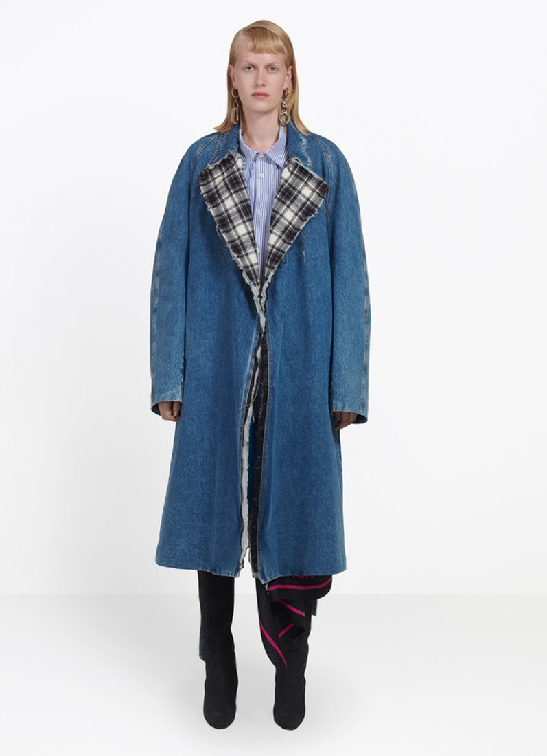 Balenciaga Park Sandora's Same Plaid Padded Denim Windbreaker In Blue
