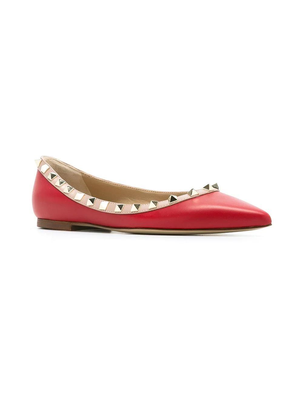 Valentino Rockstud Ballerina Shoes In Red