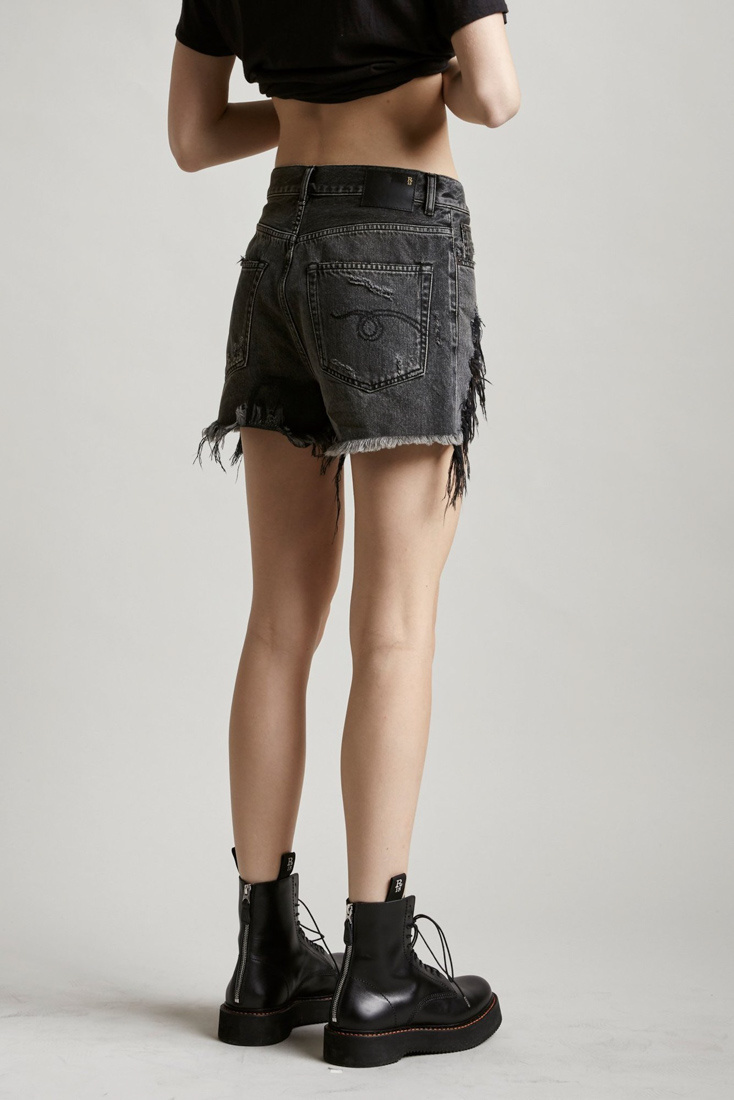 R13 High Rise Distressed Denim Shorts In Black