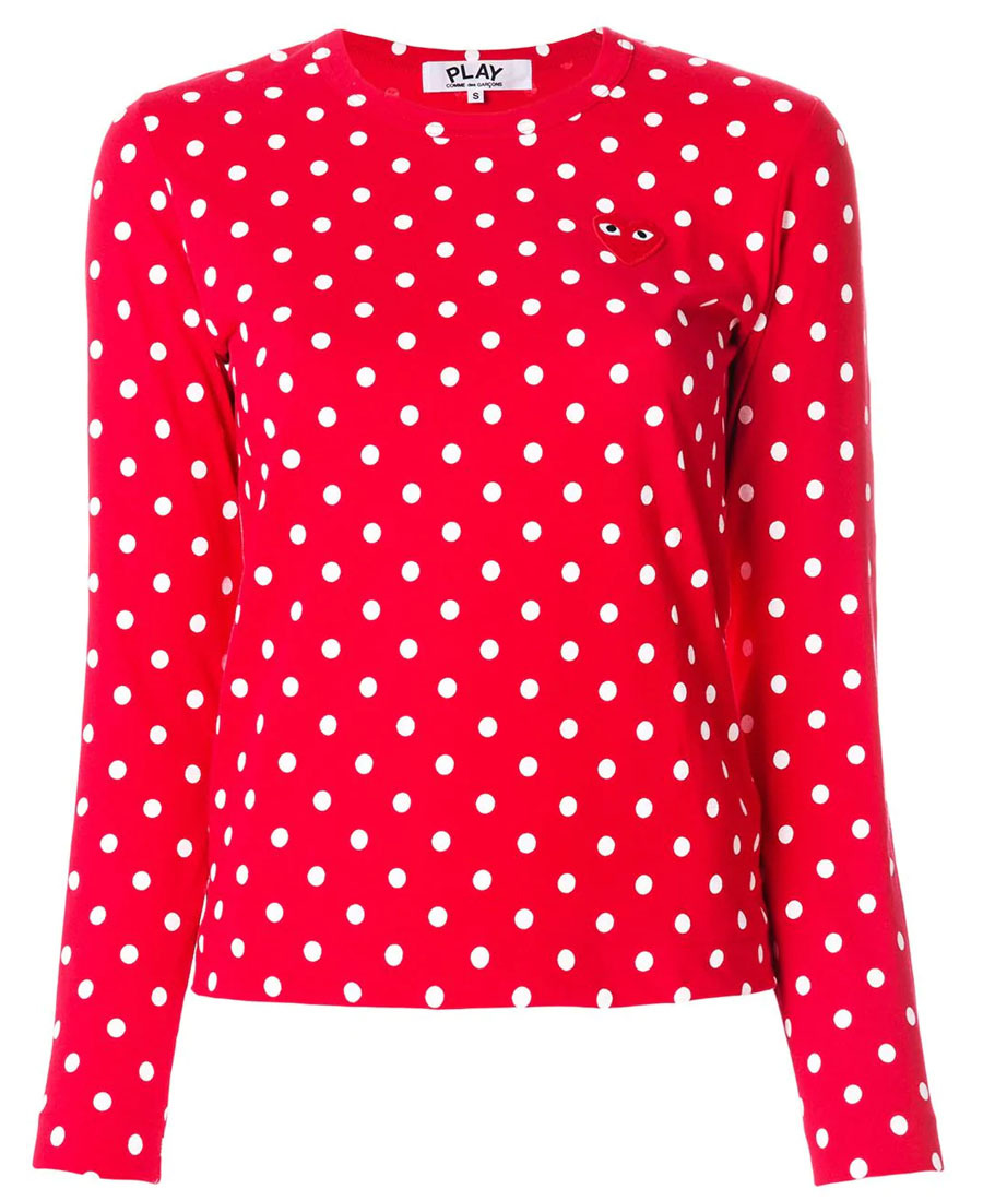 Shop Comme Des Garçons Play Embroidered Logo Patch Wave Spot T-shirt In Red