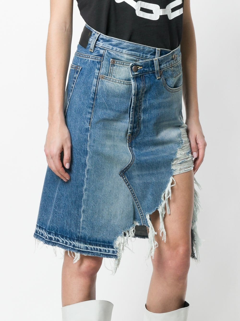 R13 NORBURY DENIM MIDI SKIRT