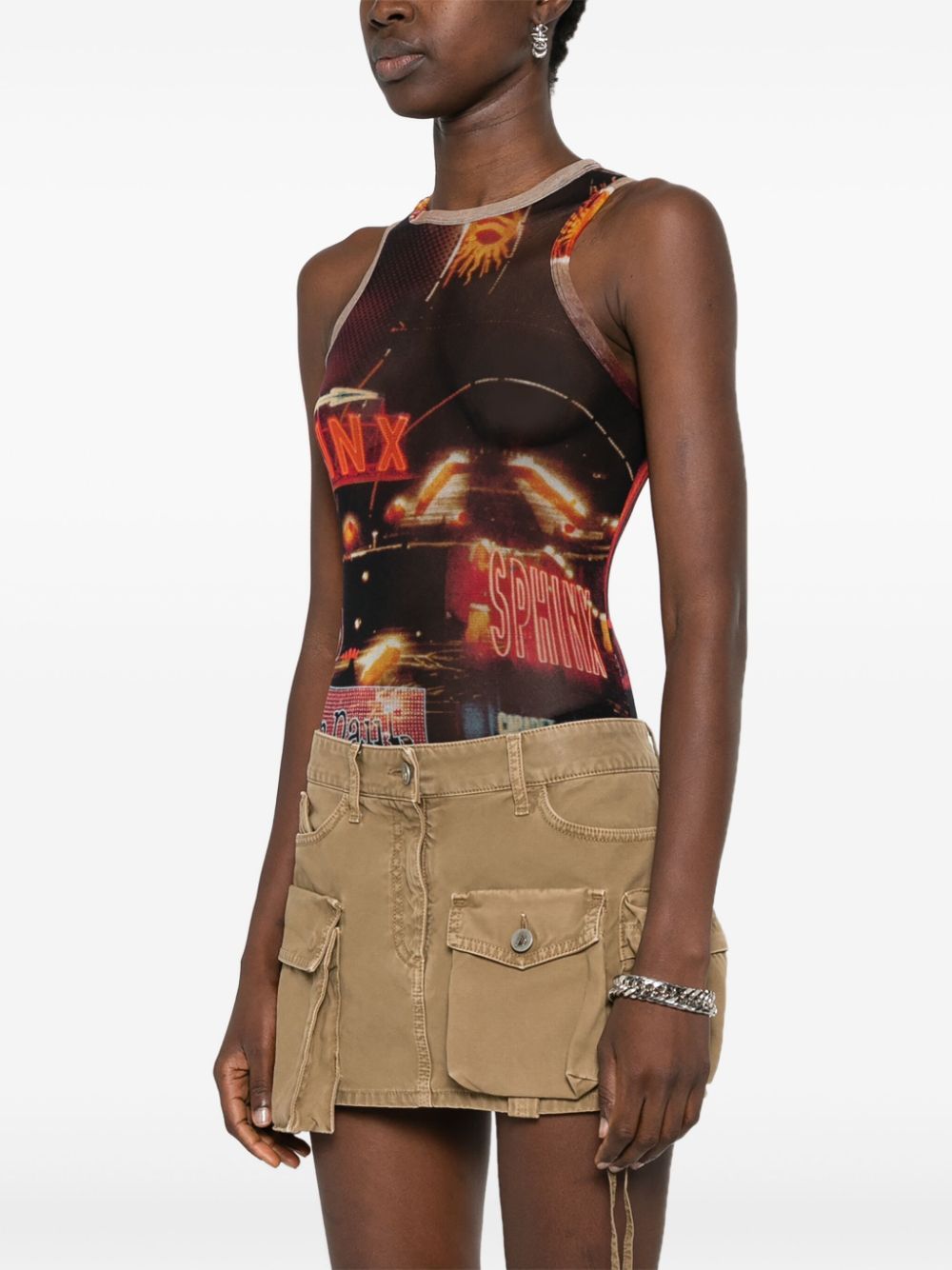 JEAN PAUL GAULTIER PIGALLE-PRINT MESH BODYSUIT 