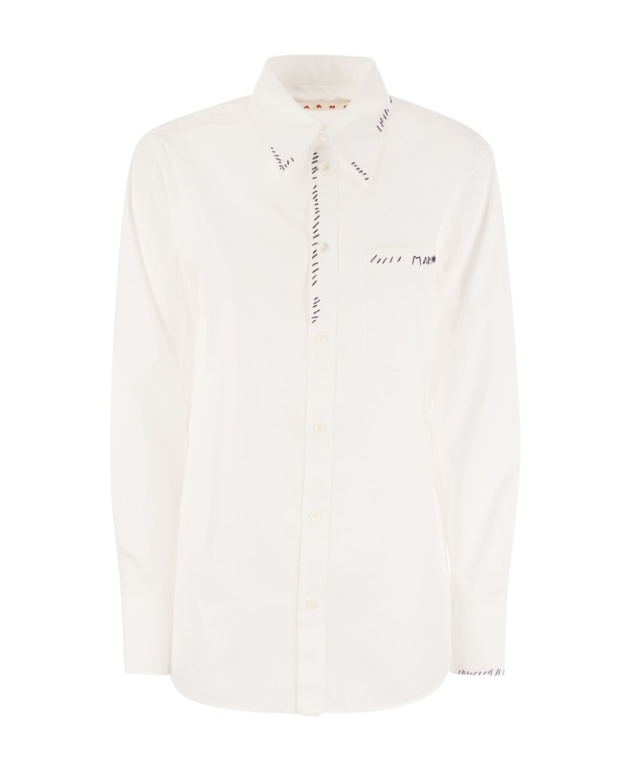 Marni Women's Logo Embroided Cotton Shirt In White