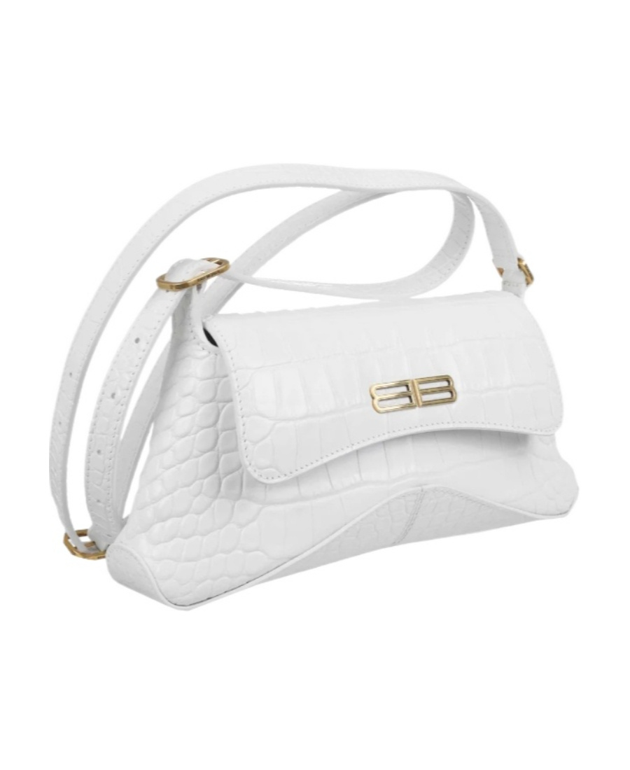 Balenciaga Xx Flap Crocodile Embossed Leather Shoulder Bag In White