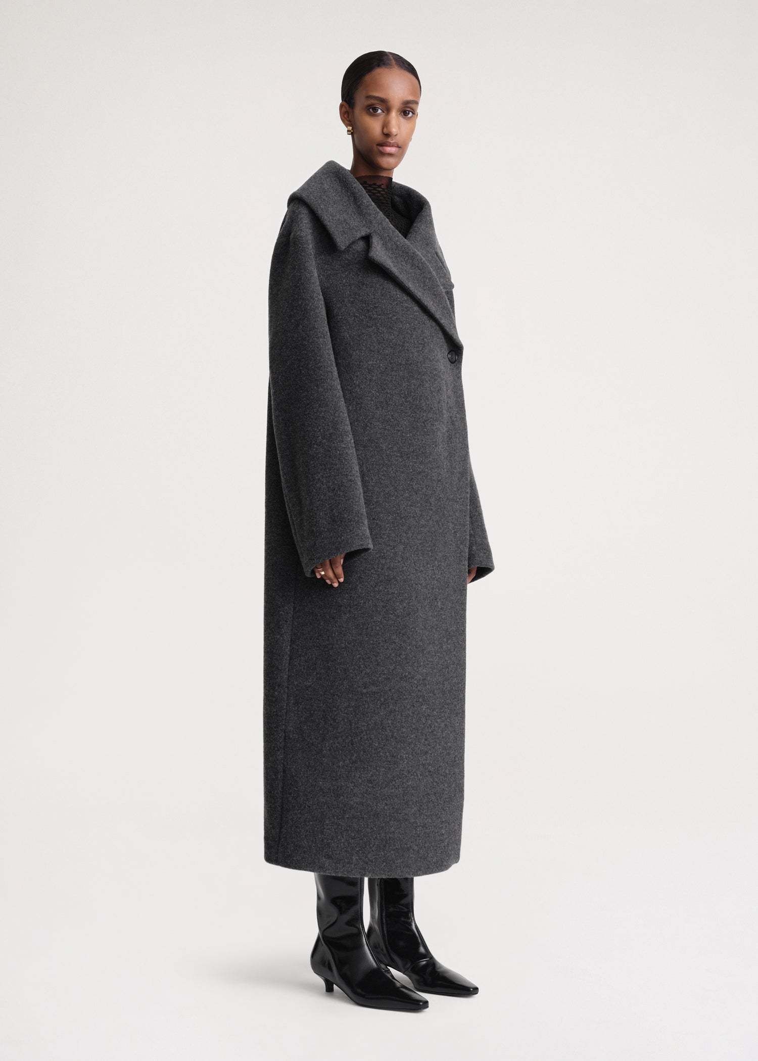 Totême Felt Wrap Coat Dark Grey Melange In Black