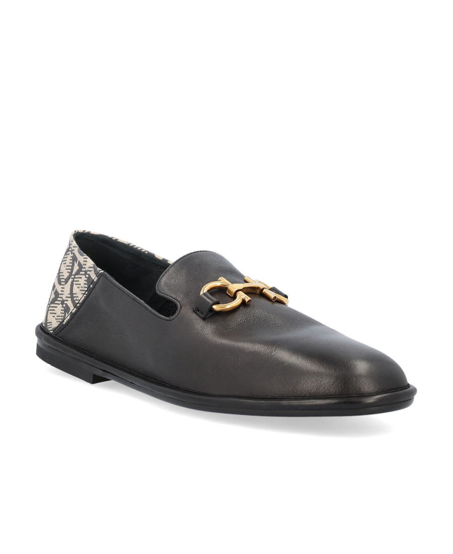 Ferragamo Gancini-print Panel Detail Loafers In Black