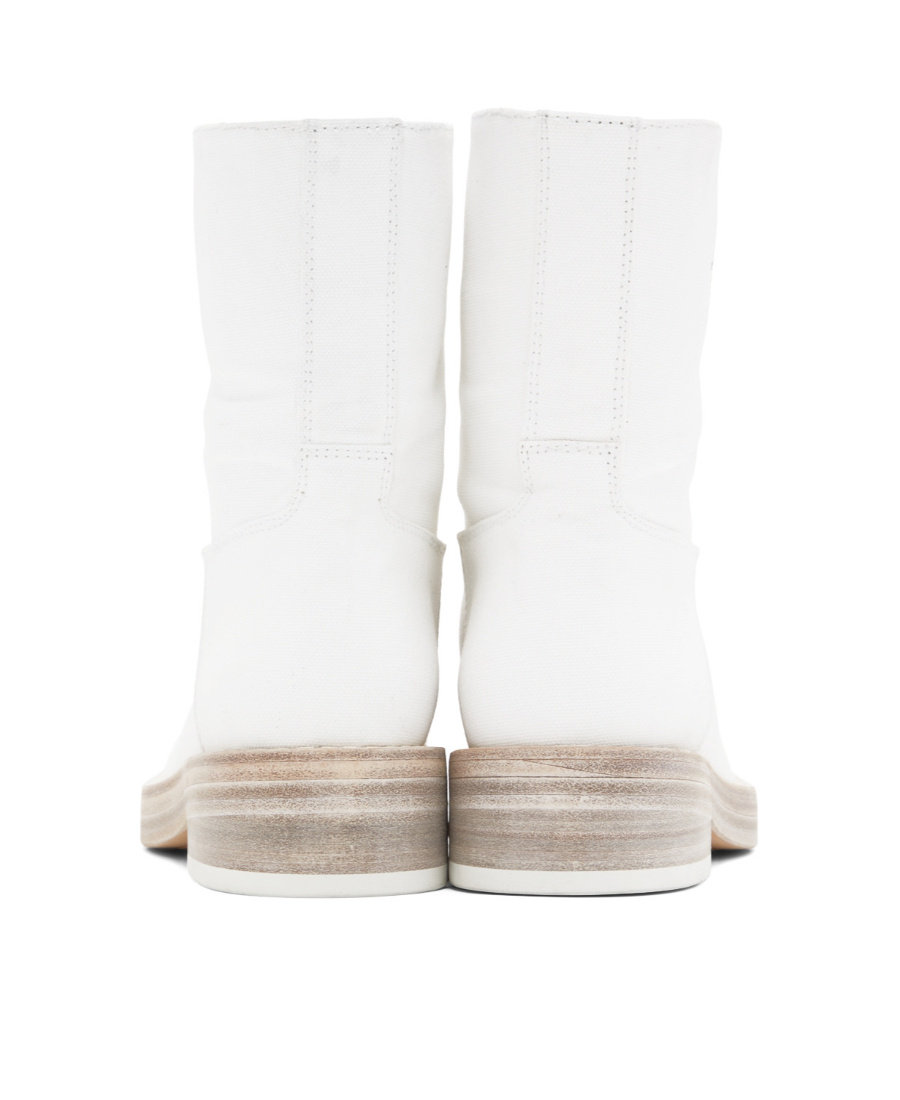 Ann Demeulemeester Logo Splicing Design Short Boots In White