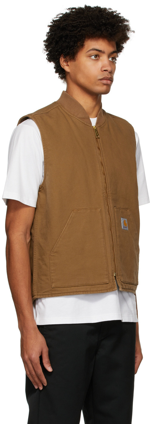 Shop Carhartt Logo-patch Zipped Gilet In Brown
