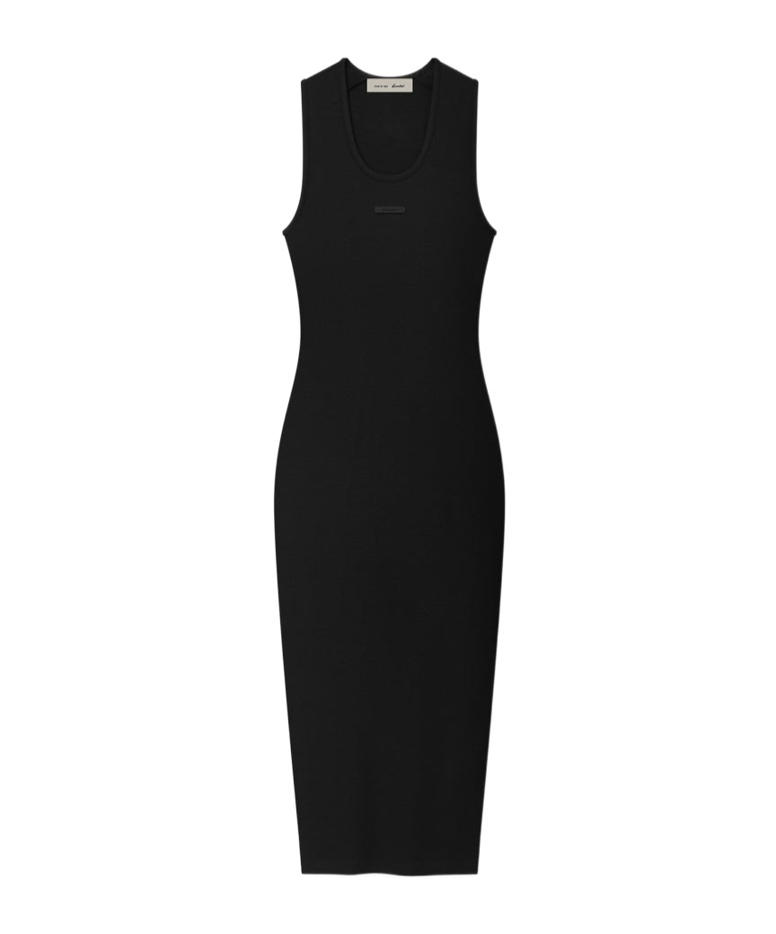 Essentials Womens Rib Knit Fitted Long Tank Dress In Black