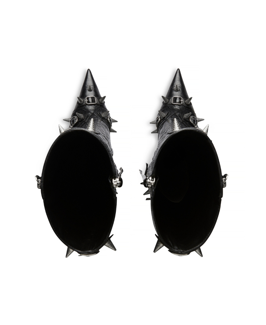 Balenciaga Cagole Leather Pointy-toe Boots In Black