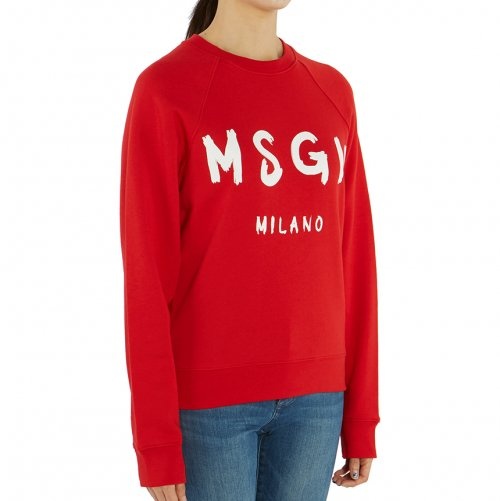 Msgm Logo-print Crew Neck Sweatshirt In Red